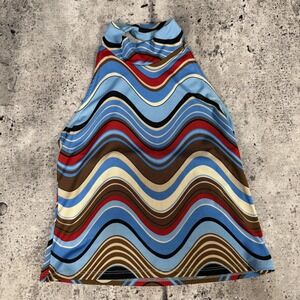 Y2K Necessary Objects Halter Tank Top Womens Large Multicolor Wavy Stripe Retro